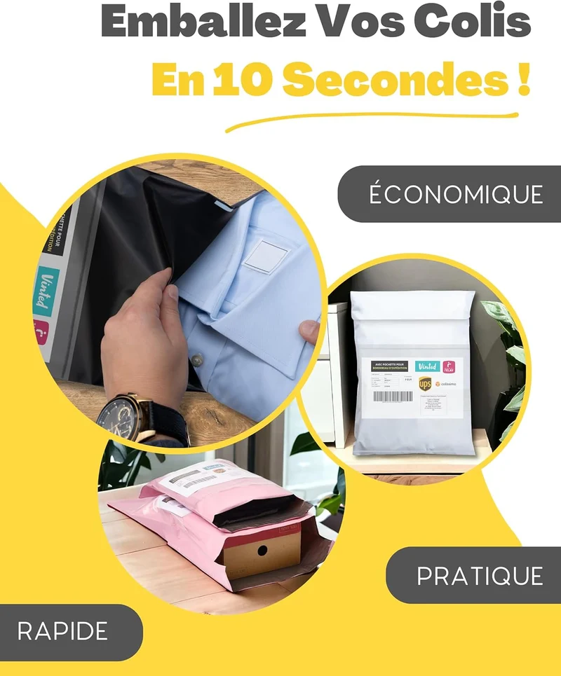 Pochettes d'Expédition Rose Étanches - Pack de 30 (S/M/L)