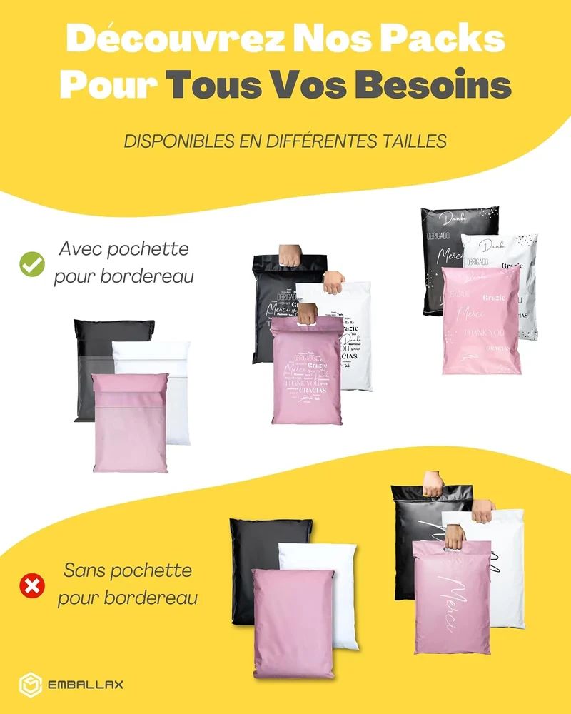 Pochettes d'Expédition Rose Étanches - Pack de 30 (S/M/L)