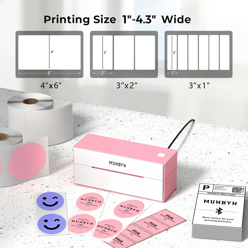 MUNBYN RW129B Bluetooth Thermal Label Printer for Light Shipping