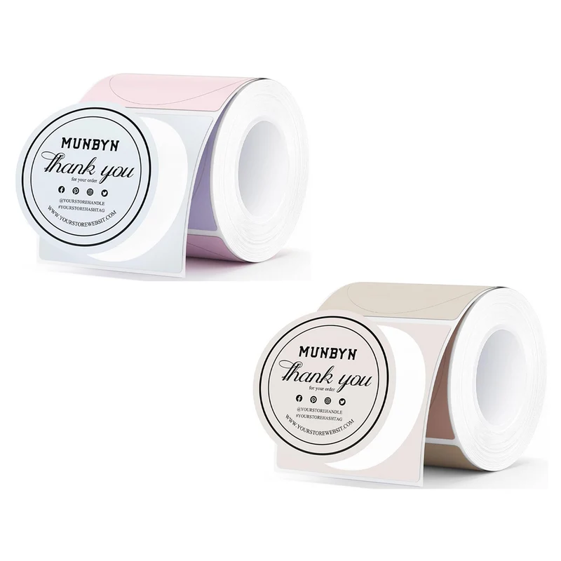 MUNBYN 2" Morandi Round Thermal Labels Kit for Product and Packaging Stickers