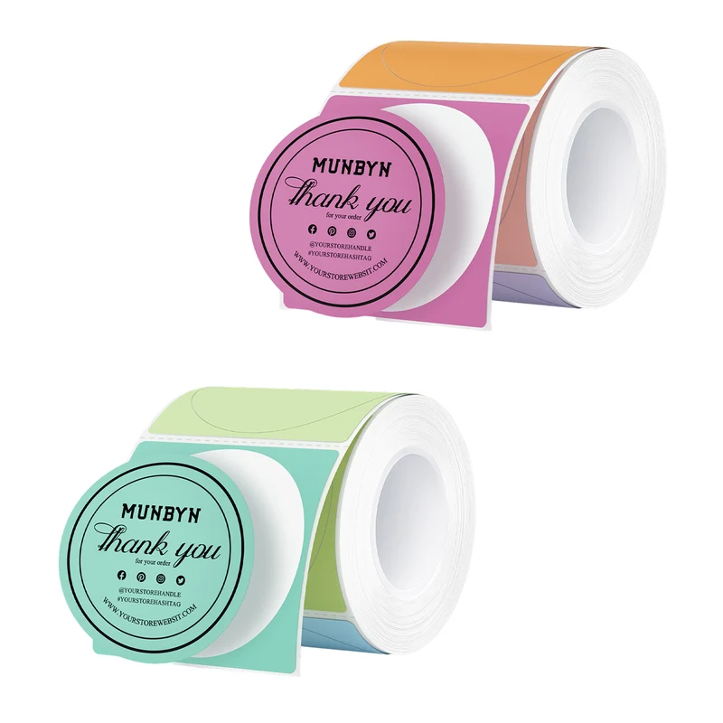 MUNBYN 2" Macaron Round Thermal Labels Kir for Product and Packaging Stickers