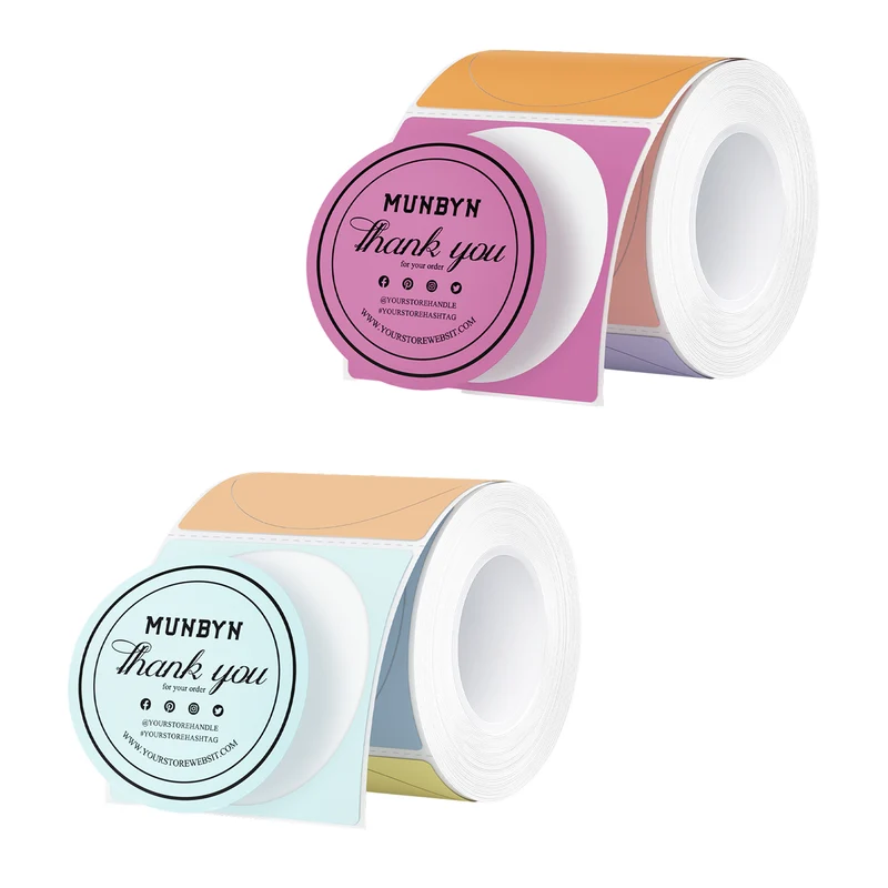 MUNBYN 2" Macaron Round Thermal Labels Kir for Product and Packaging Stickers