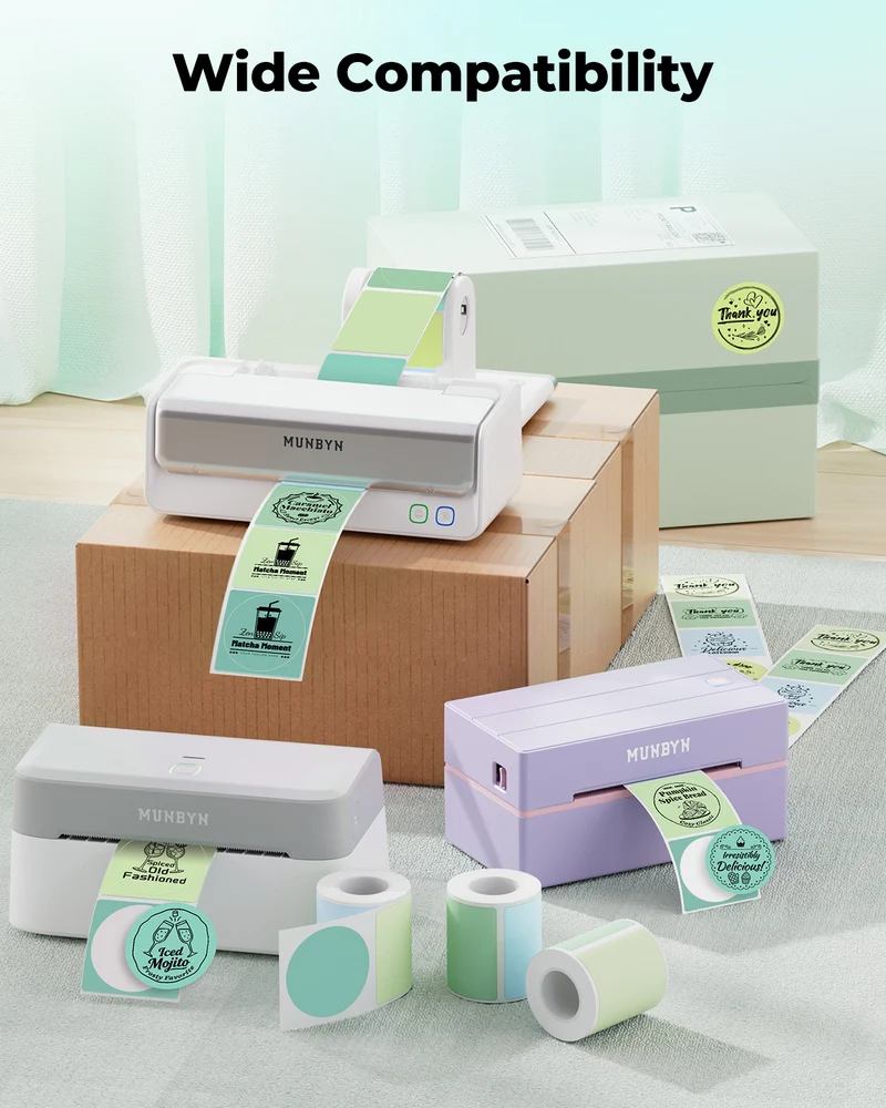 MUNBYN 2" Macaron Round Thermal Labels for Product and Packaging Stickers
