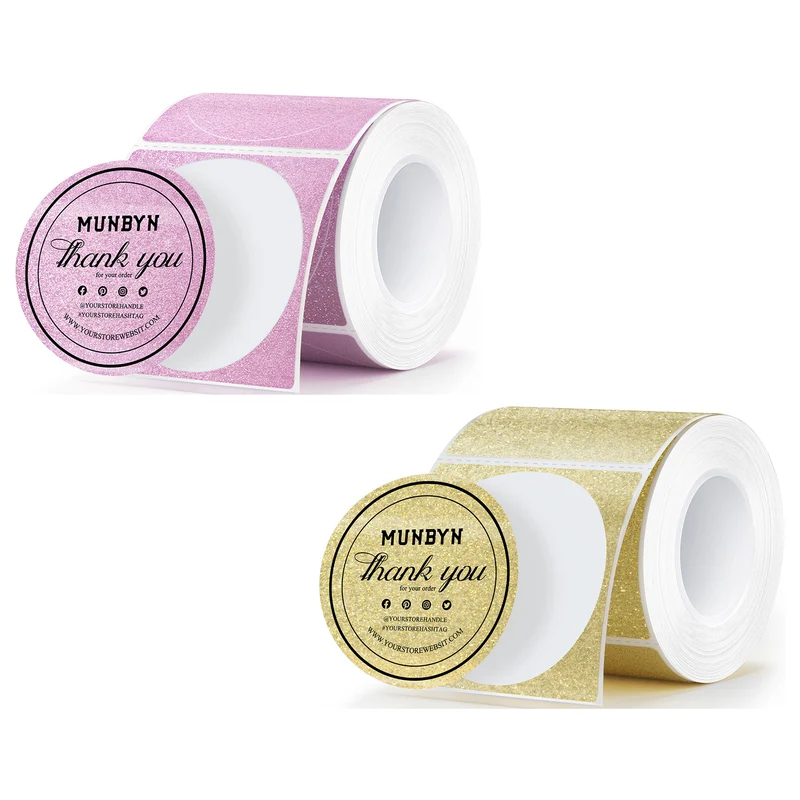 MUNBYN 2" Glitter Thermal Labels Kit for Branding Stickers