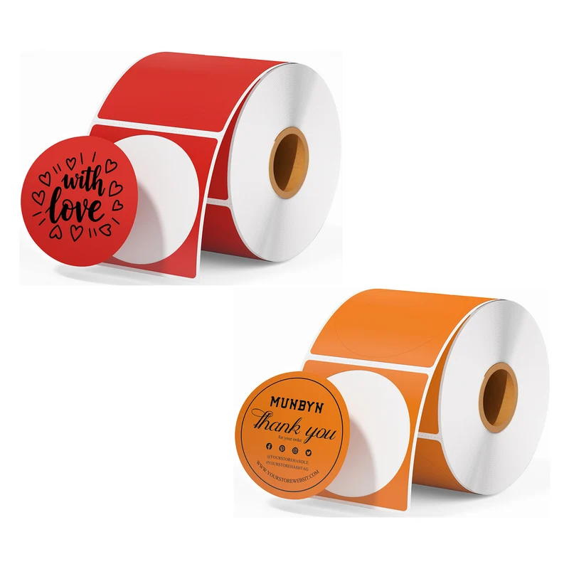 MUNBYN 2" Circle Color Thermal Labels Mix Pack for Product and Logo Stickers