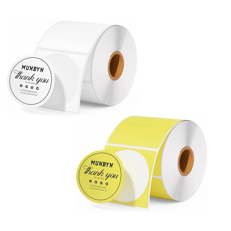 MUNBYN 2" Circle Color Thermal Labels Mix Pack for Product and Logo Stickers