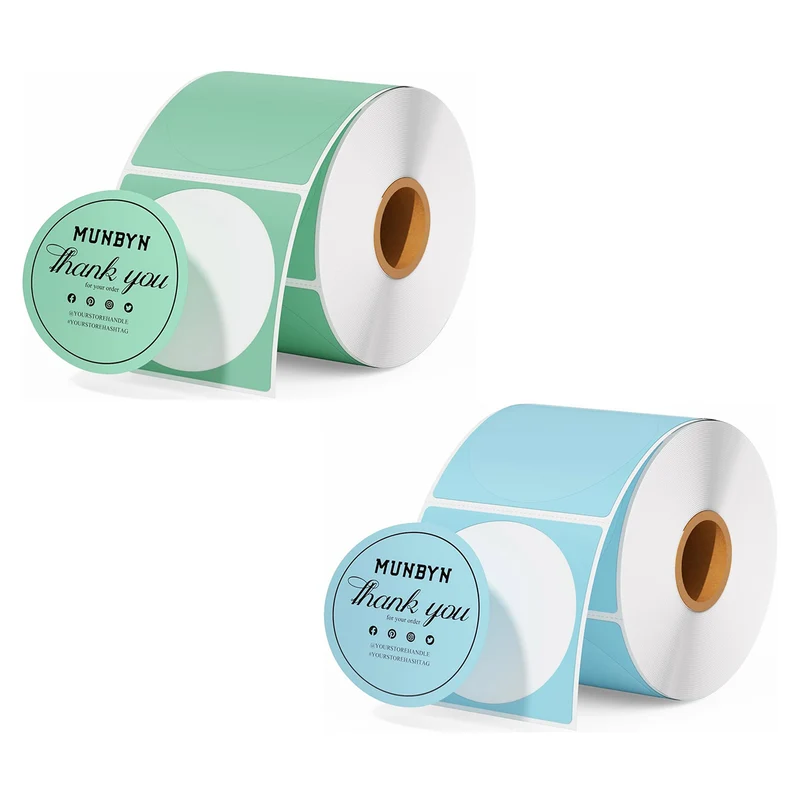 MUNBYN 2" Circle Color Thermal Labels Mix Pack for Product and Logo Stickers