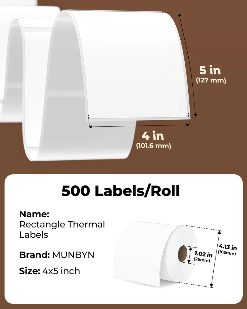 MUNBYN 4"x 5" Rectangle Thermal Labels for Shipping & Price Tag Stickers