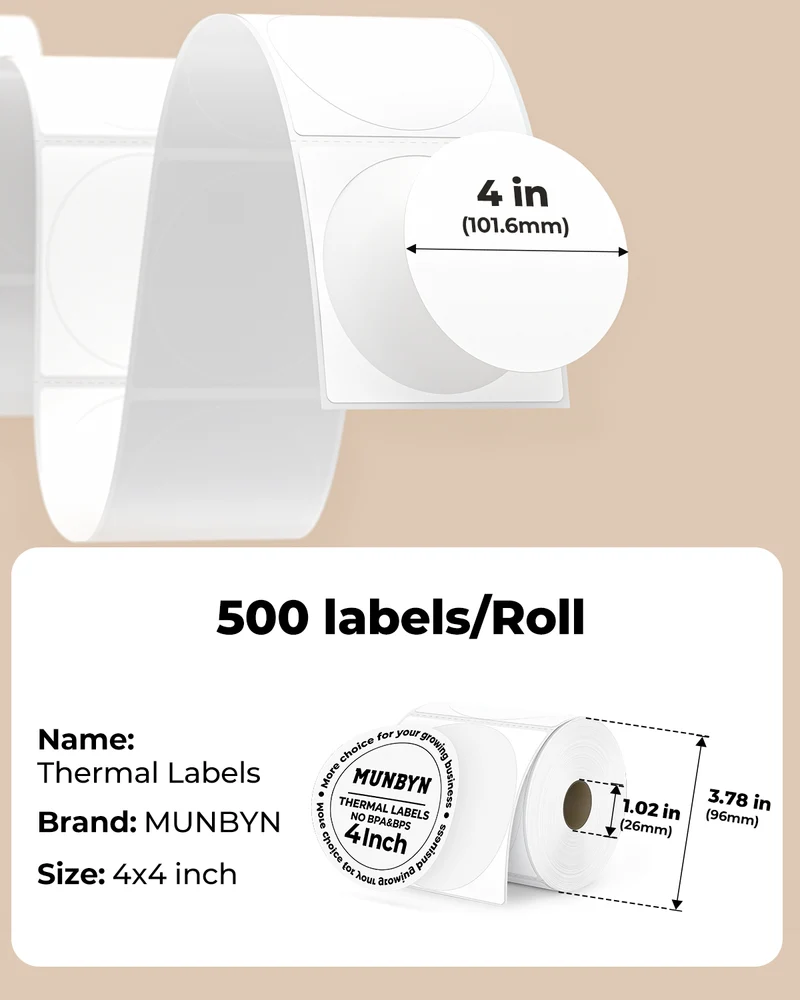 MUNBYN 4"x 4" Generic Thermal Labels for Small Business & Bakery