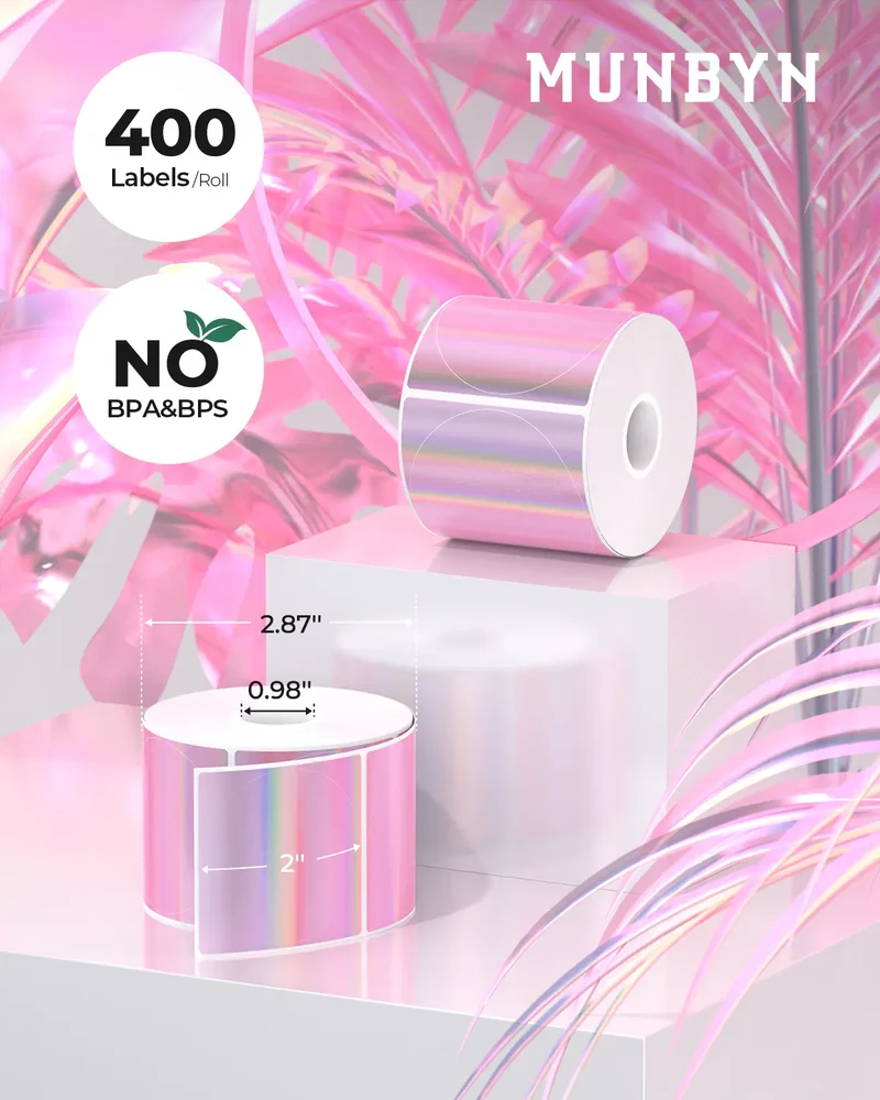 MUNBYN 2" Holographic Thermal Sticker Labels for Product Packaging