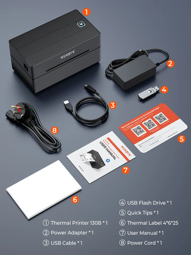 MUNBYN RealWriter 130B Bluetooth Printer & Rectangle Labels Shopify Product Labeling Classic Kit
