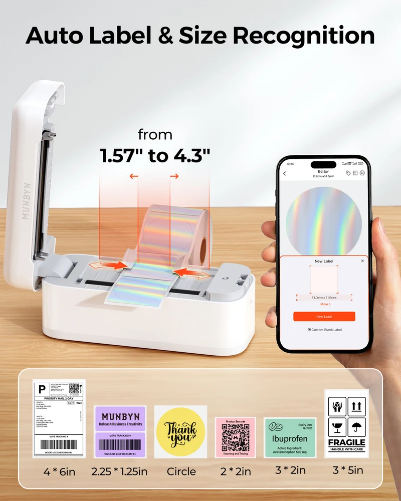 MUNBYN RealWriter 402B Bluetooth Printer & 4x6 Labels Shopify Shipping Efficiency Kit
