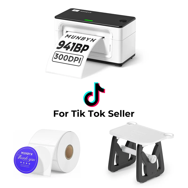 MUNBYN RealWriter 941BP 300DPI Bluetooth Printer & Blue Printing Labels TikTok Product Labelling Ultra HD Kit