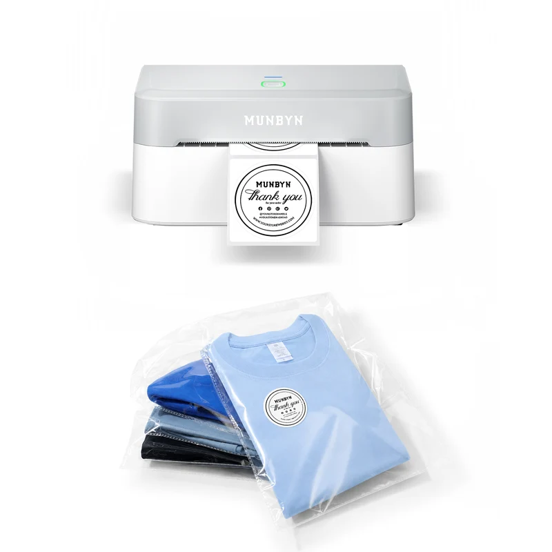 MUNBYN RealWriter 403B Bluetooth Printer & Circle Labels Clothing Packaging Starter Kit