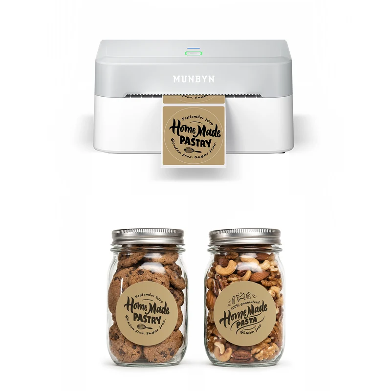 MUNBYN 403B Bluetooth Wireless Printer & Circle Sticker Labels Bakery Product Starter Kit
