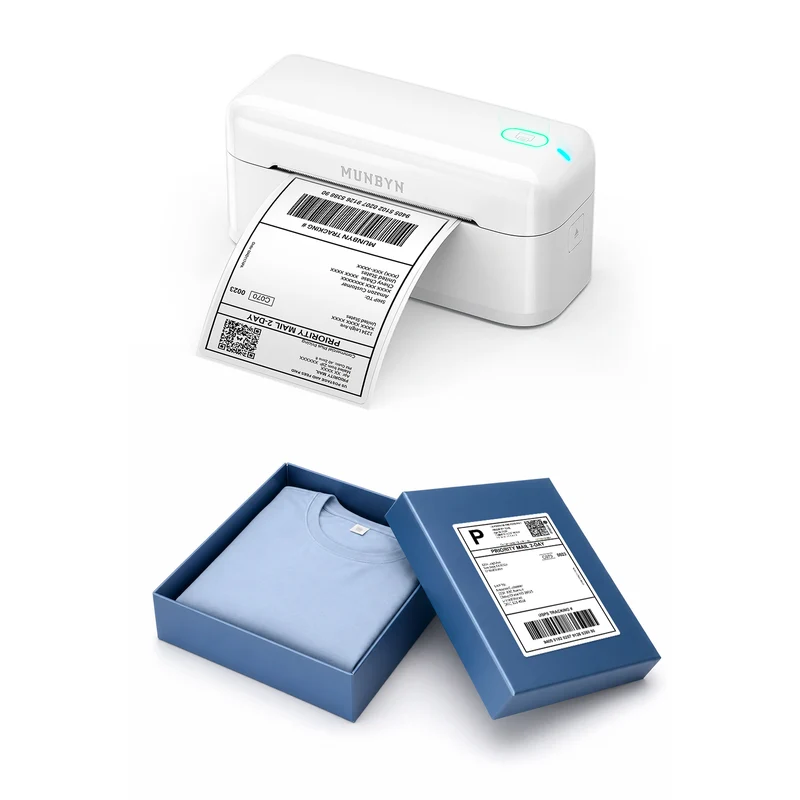 MUNBYN RealWriter 402B Bluetooth Printer & 4x6 Fanfold Labels Clothing Shipping Fast Kit