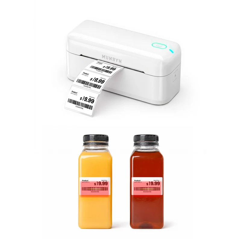 MUNBYN RealWriter 402B Bluetooth Printer & Rectangle Labels Retail Barcode Pro Kit