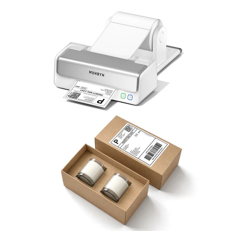 MUNBYN RealWriter 405B Bluetooth Printer & 4x6 Fanfold Labels Candle Shipping Pro Kit