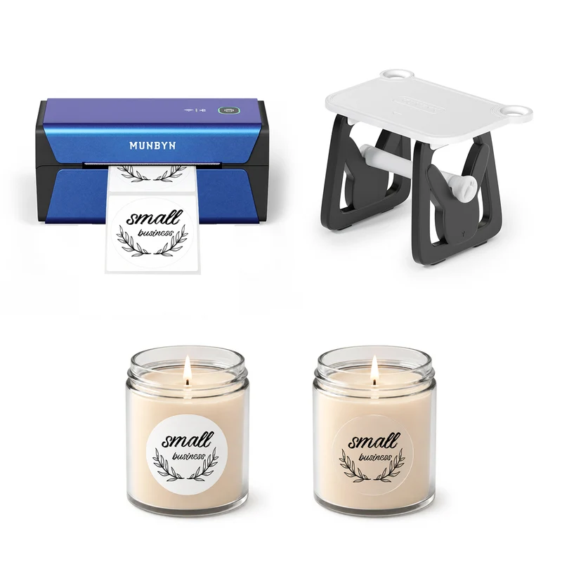 MUNBYN RealWriter RW401AP Wireless Printer, Circle Labels & 3-in-1 Holder Candle Kit