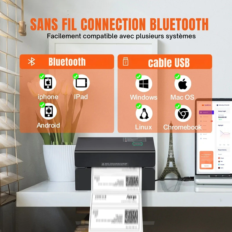 Printiup Label Edge PRO – Imprimante Thermique Étiquettes 4x6 – Bluetooth & USB