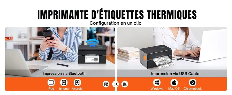 Printiup Label Edge PRO – Imprimante Thermique Étiquettes 4x6 – Bluetooth & USB