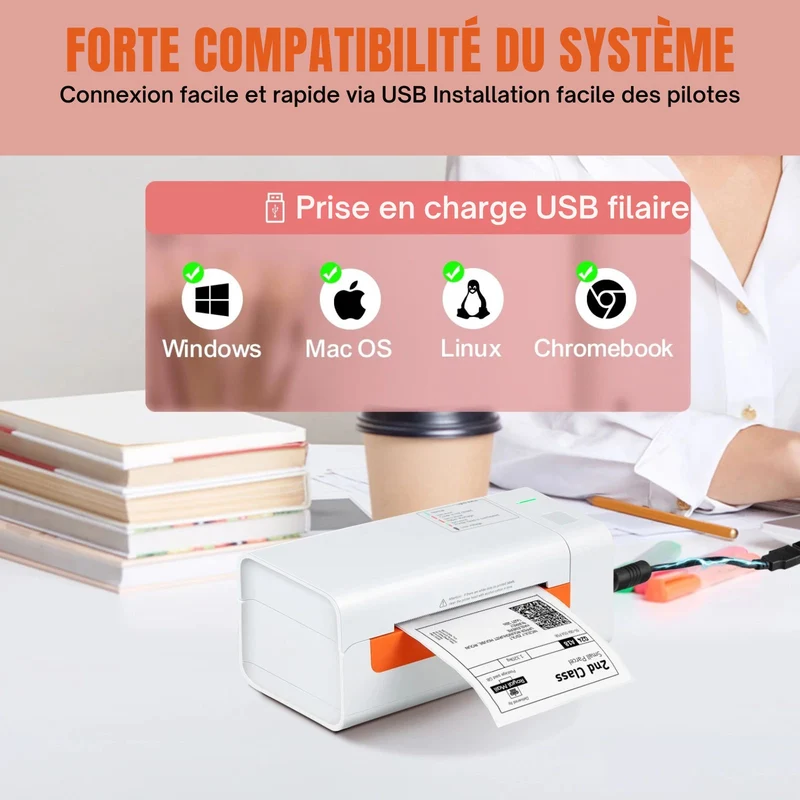 Printiup Label Smart – Imprimante Thermique Étiquettes 4x6 – USB