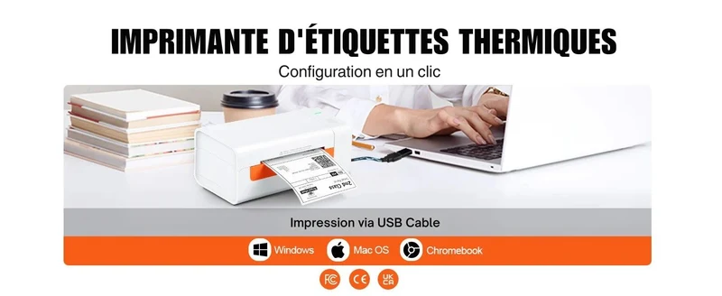 Printiup Label Smart – Imprimante Thermique Étiquettes 4x6 – USB