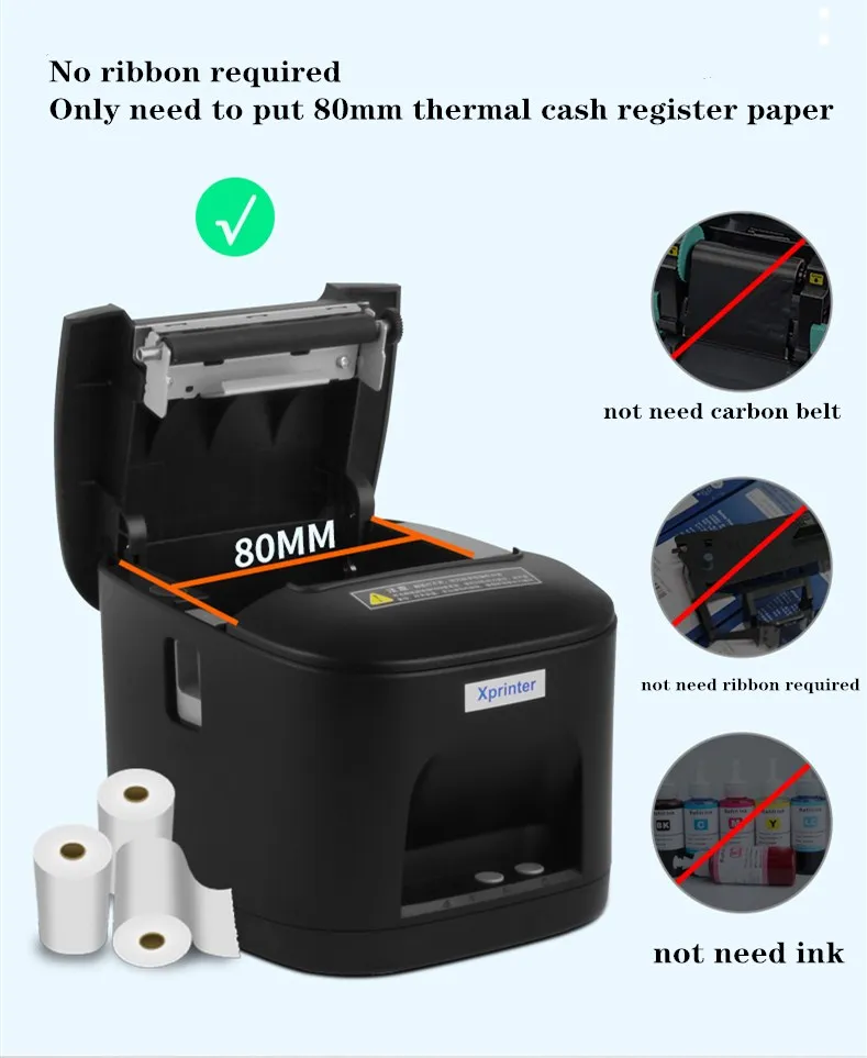 Printiup POS Max - Imprimante Thermique Caisse 80 mm – Auto-Cutter – USB & LAN – Haute Résolution