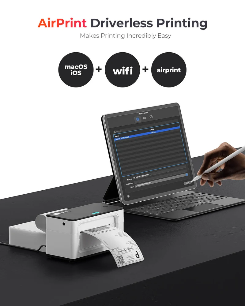 MUNBYN RW941AP AirPrint Thermal Label Printer for All-in-One Labelling