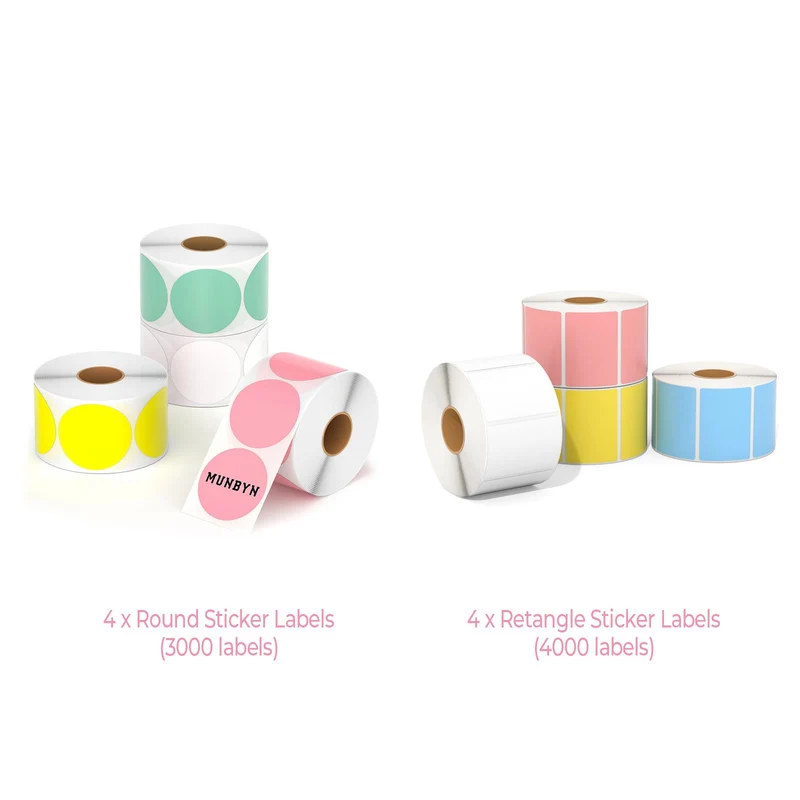 MUNBYN Circle and Rectangle Thermal Labels Kit for Product and Address Labels