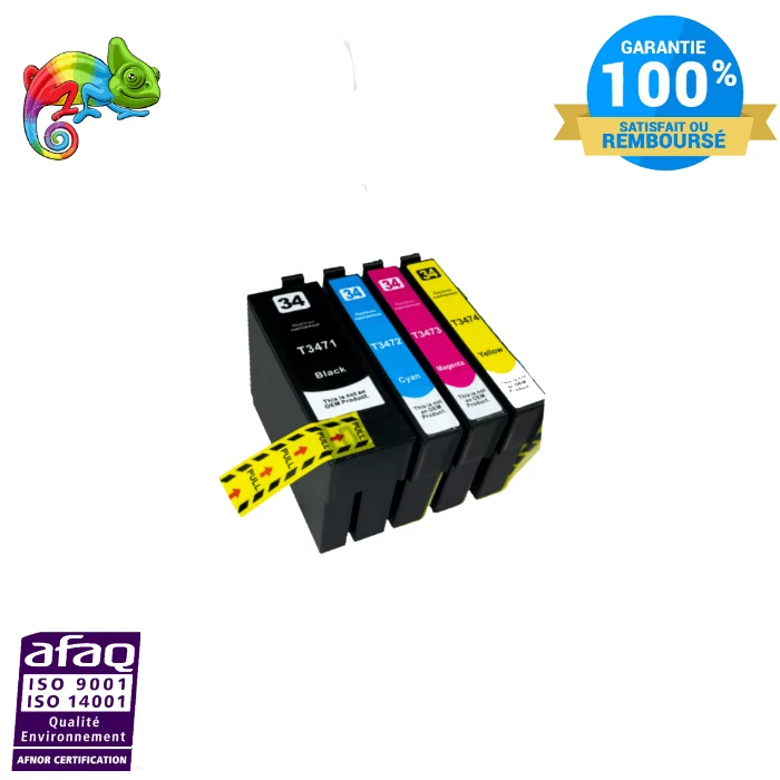 Pack 4 Cartouches Epson 34XL BCMY: WorkForce Pro WF-3720, WF-3725DWF