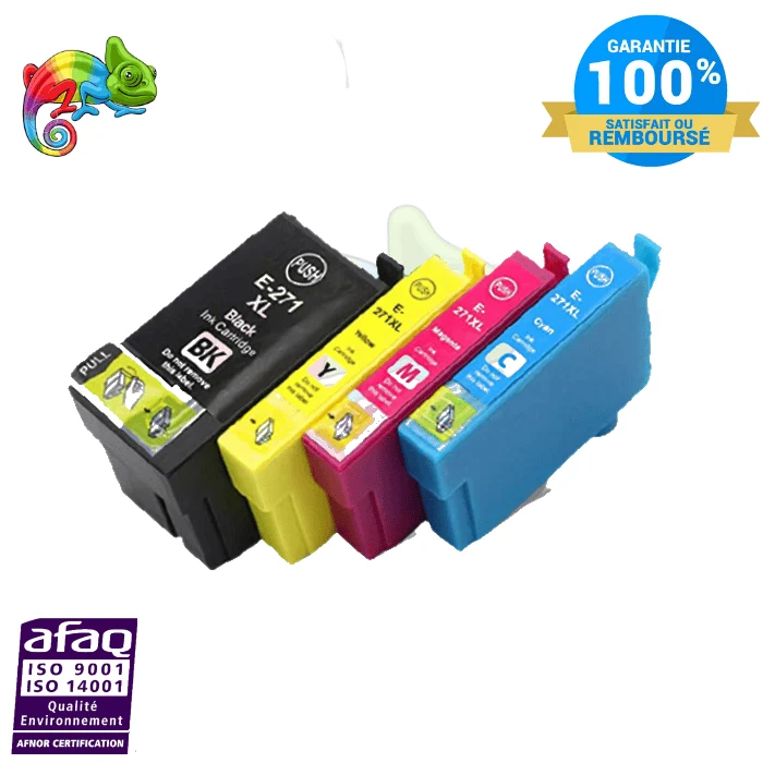 Pack 4 Cartouches Epson 27XL Réveil B/C/M/Y: WorkForce WF-3620, WF-7110, WF-7710