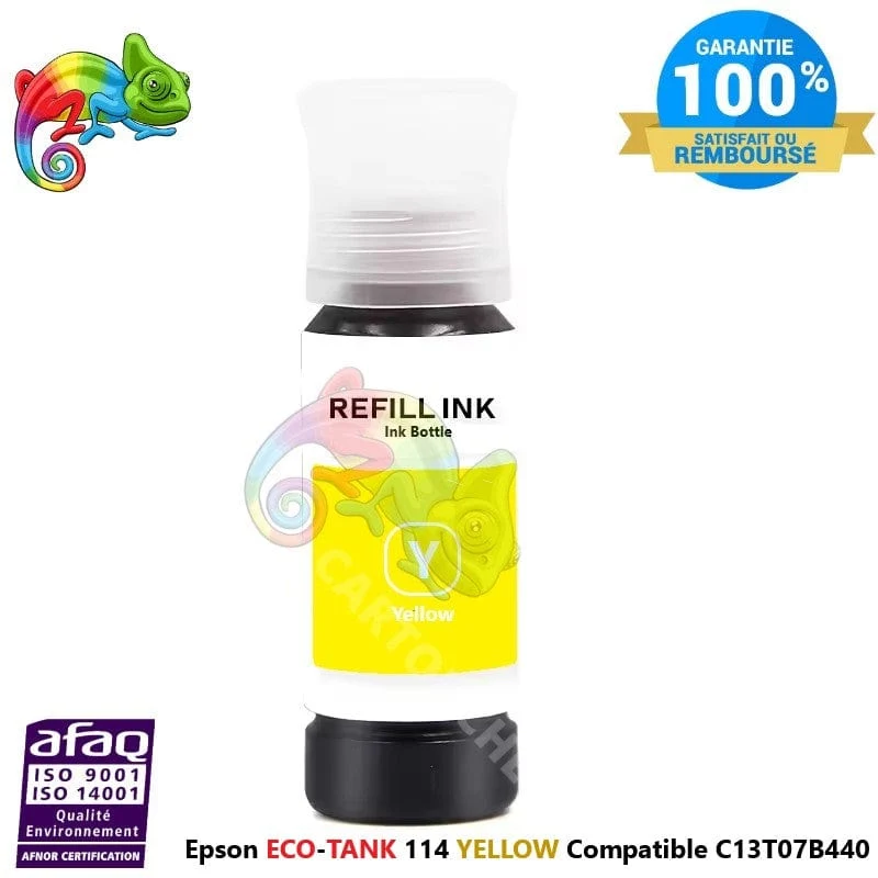Flacon d'encre Epson ECO-TANK 114 Yellow (C13T07AB440) Compatible