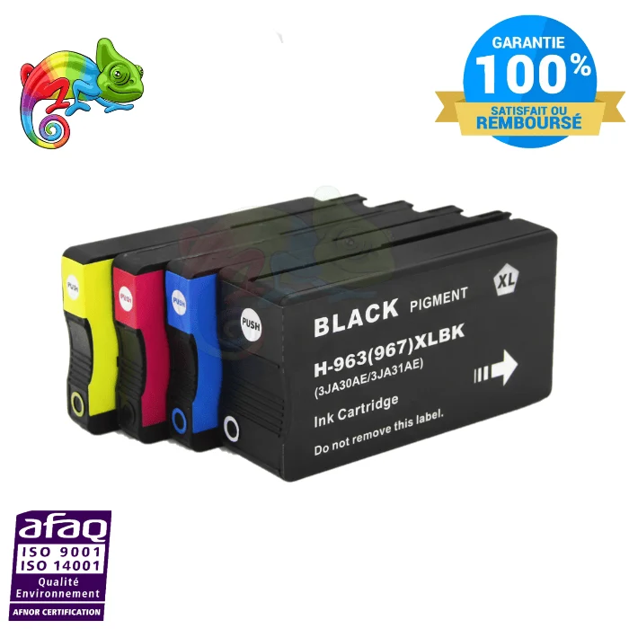 Pack 4 Cartouches HP 963 XL Noir Cyan Magenta Jaune — OfficeJet Pro 9010, 9012, 9015