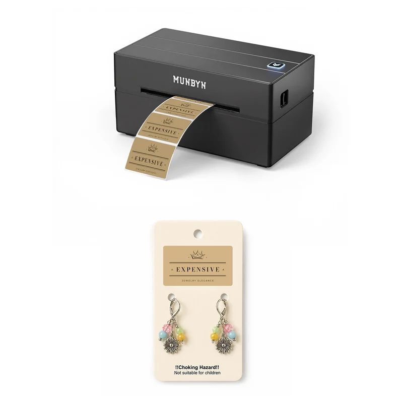 MUNBYN 130B Bluetooth Printer & 4x2 Rectangle Labels Handmade Product Branding Kit
