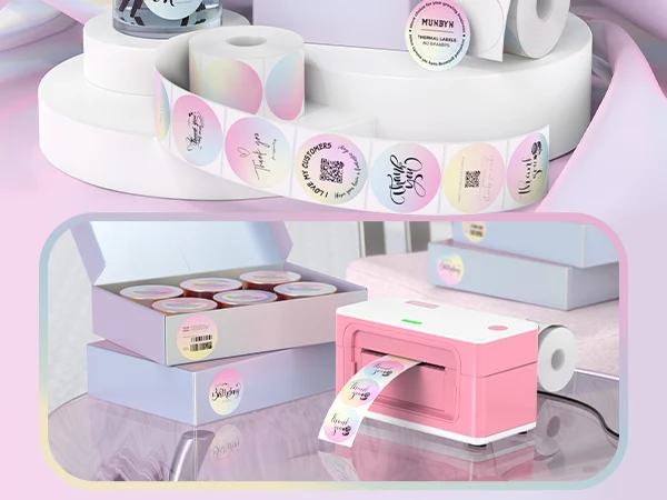MUNBYN 941BP 300DPI Bluetooth Printer & Colour Gradient Labels Beauty Product Branding Kit