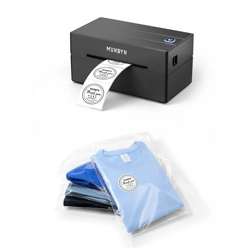 MUNBYN 130B Bluetooth Printer & Circle Labels Clothing Packaging Basic Kit