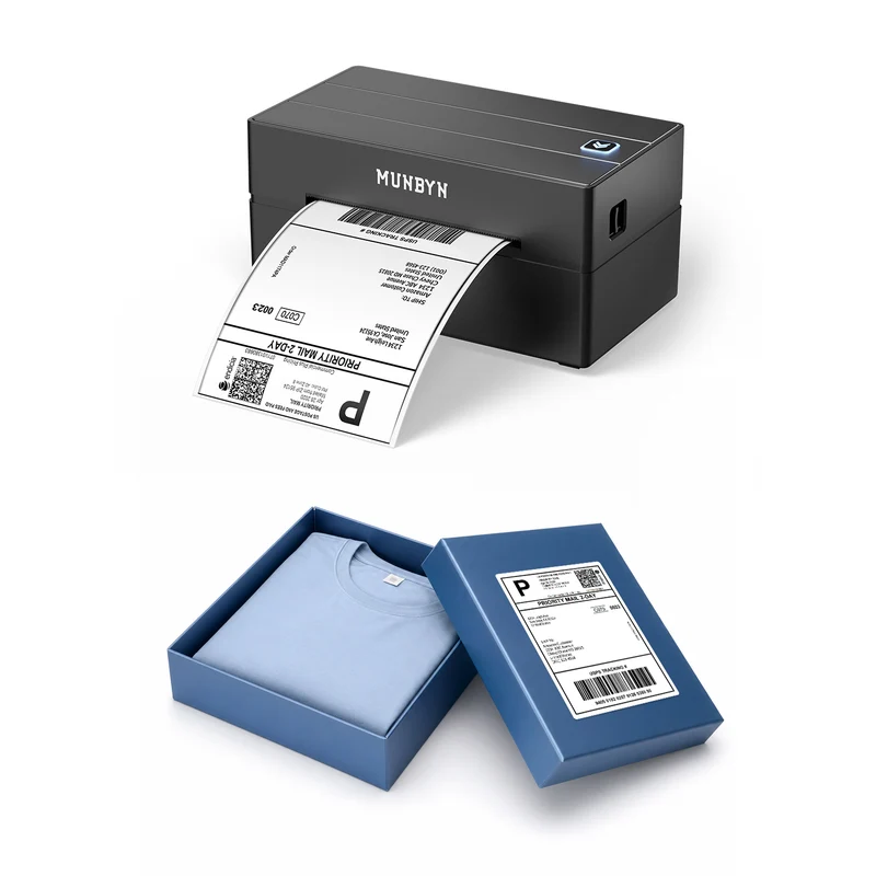 MUNBYN 130B Bluetooth Printer & 4x6 Fanfold Labels Clothing Shipping Starter Kit