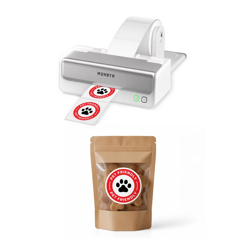 MUNBYN RealWriter 405B Dual-Color Bluetooth Printer & Round Labels Pet Pro Kit