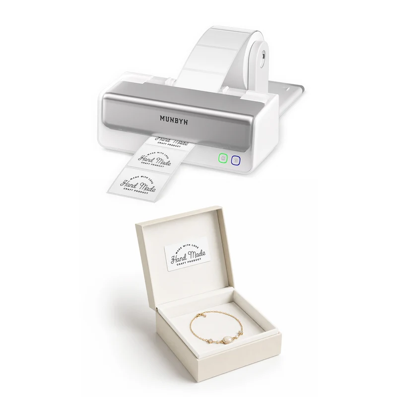 MUNBYN RealWriter 405B Bluetooth Printer & Rectangle Labels Handmade Packaging Pro Kit