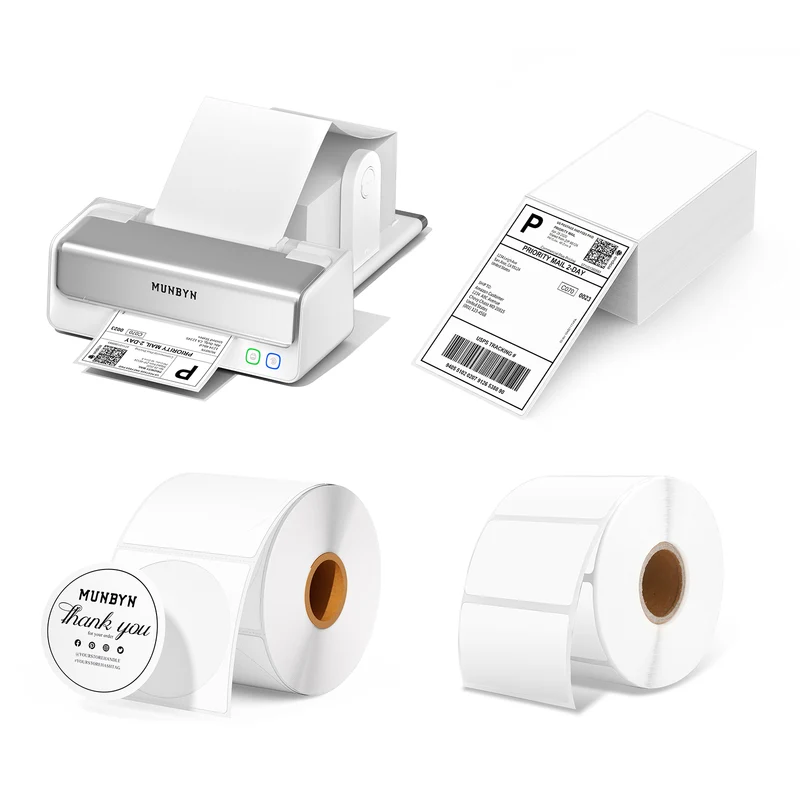 MUNBYN RW405B Dual-Color Thermal Label Printer Kit for Packaging and Branding