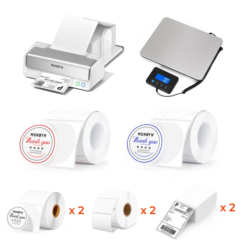 MUNBYN RW405B Dual-Color Thermal Label Printer Kit for Packaging and Branding