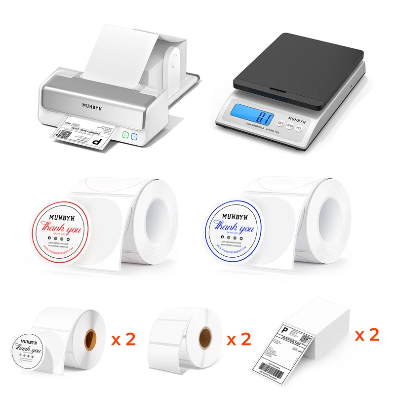 MUNBYN RW405B Dual-Color Thermal Label Printer Kit for Packaging and Branding