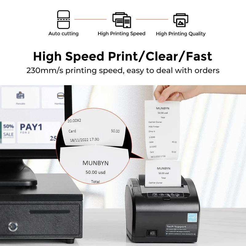 MUNBYN 047U Thermal Receipt Printer for Retail POS Receipts