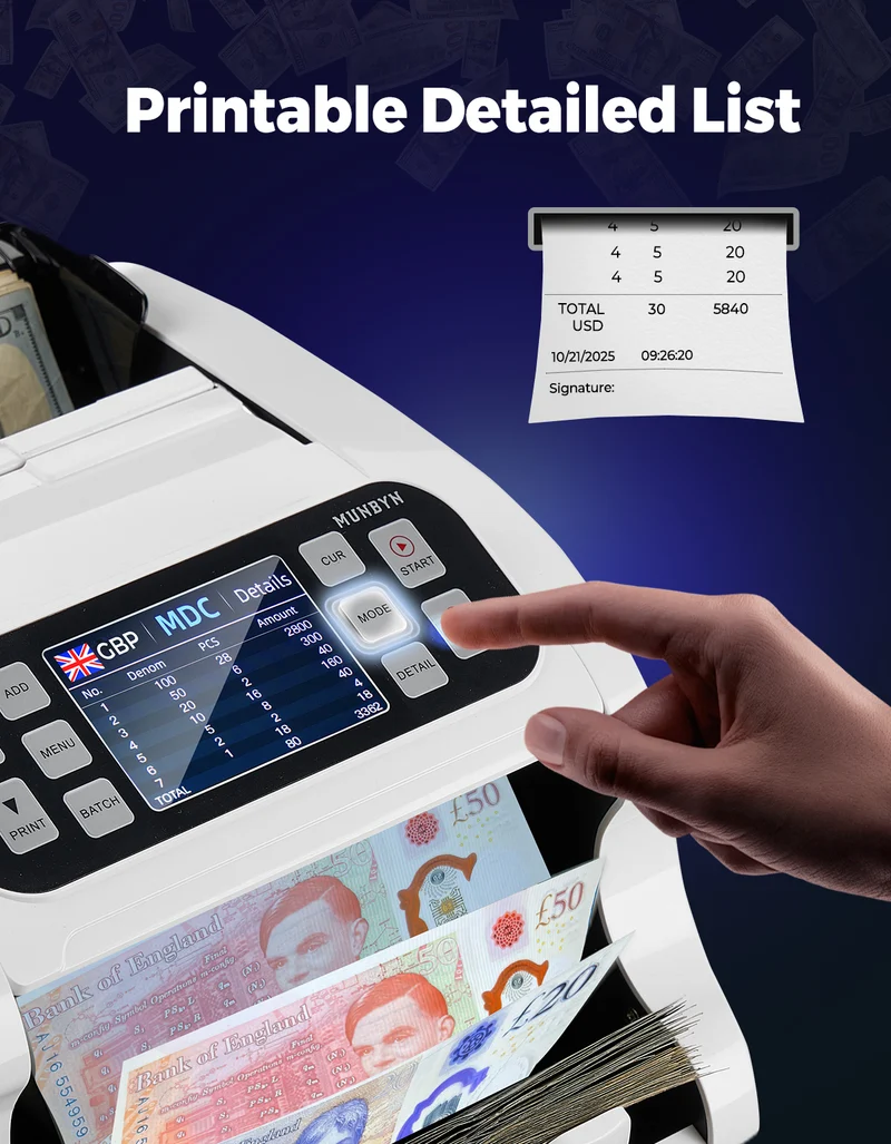 MUNBYN IMC22 Mixed Denomination Money Counter Machine for Business & Merchant