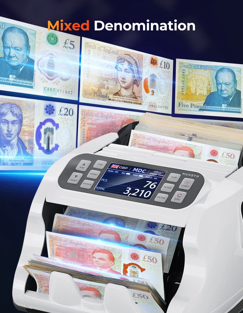 MUNBYN IMC22 Mixed Denomination Money Counter Machine for Business & Merchant