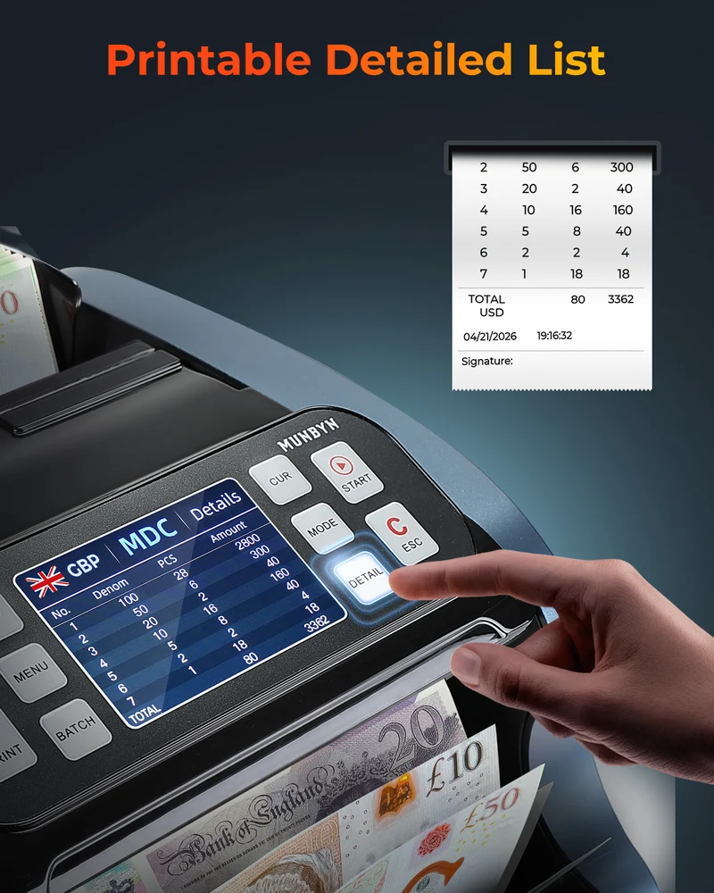 MUNBYN IMC22 Mixed Denomination Money Counter Machine for Business & Merchant