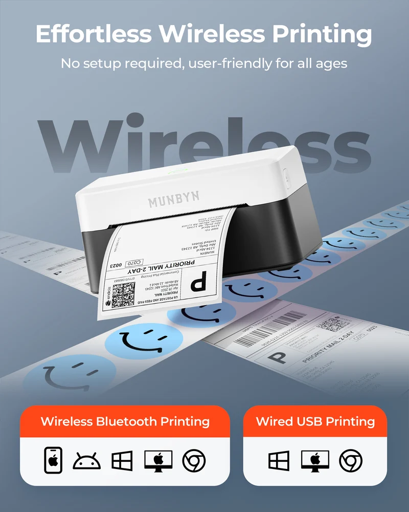 MUNBYN RW403B Bluetooth Thermal Label Printer Kit for Small Business Labelling