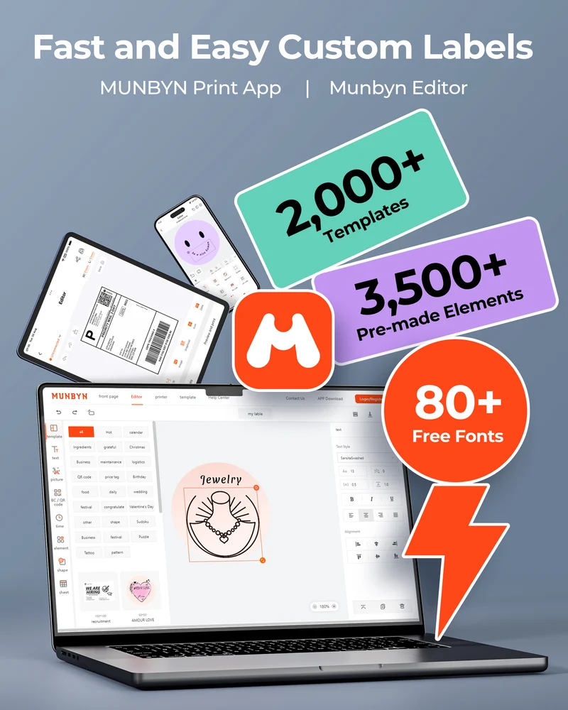 MUNBYN RW403B Bluetooth Thermal Label Printer for Shipping and Product Labelling