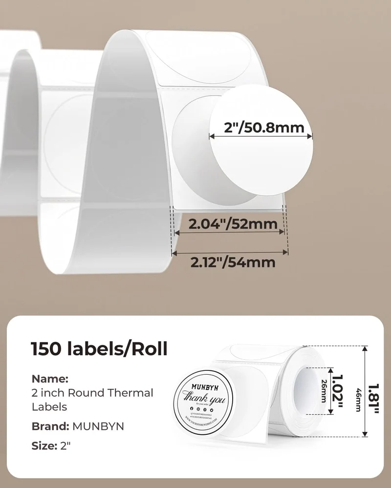 MUNBYN 2" Circle Direct Thermal Labels for Product, Logo and Multi-Purpose Stickers